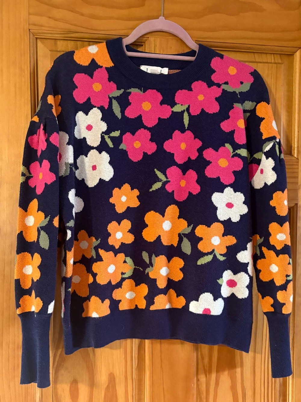 THML Women’s Navy Floral Crewneck Sweater - Pink, Orange & White